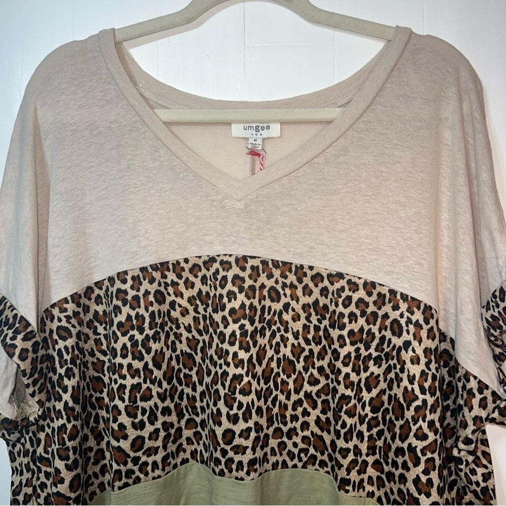 NWT Umgee Linen Blend Cheetah Print Lightweight Boho T-shirt Mini Dress S - Picture 3 of 12